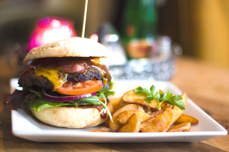 American grill restaurant with sizzling food on the plate