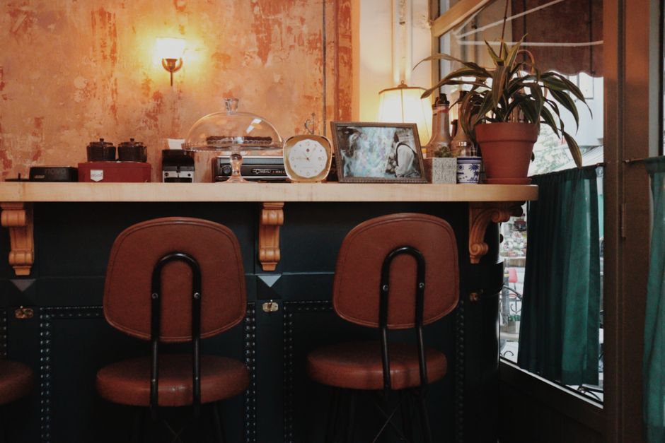 Bar counter with professional seating and service area